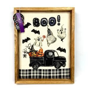 NWT Noor-e-Noire Beaded Fabric Framed Halloween Wall Art